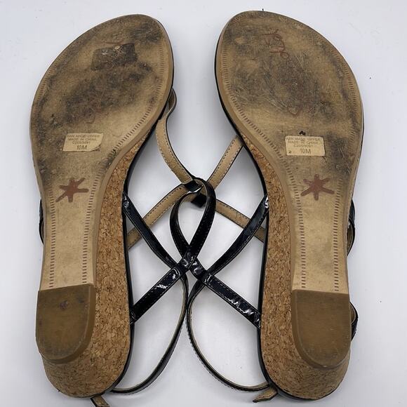 Splendid Black Patent Leather Strappy Cork Wedge Sandals Size 10 - Picture 9 of 10